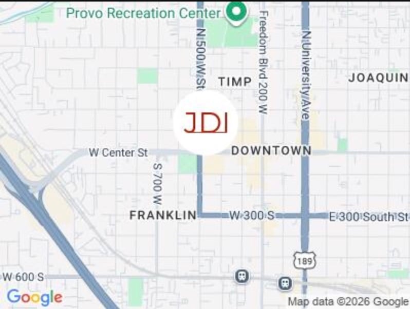 Map showing the location of JDI Windows, highlighting key landmarks and access routes.