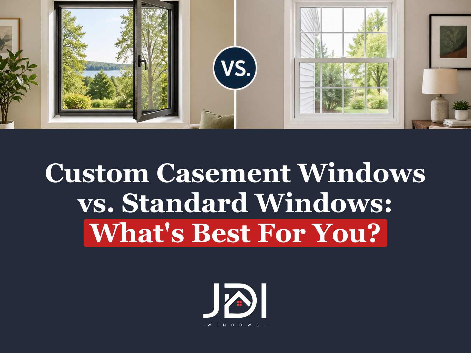 Graphic by JDI Windows comparing custom casement windows and standard windows.